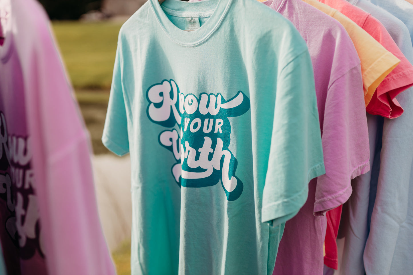 Know Your Worth Tee in Bright Turquoise
