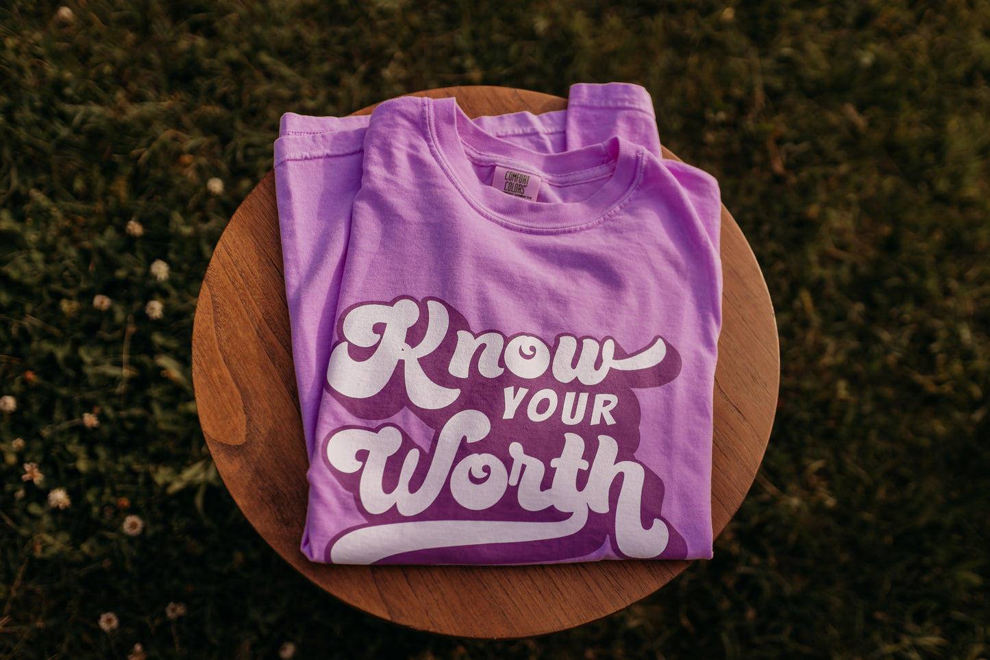 Know Your Worth Tee in Neon Violet