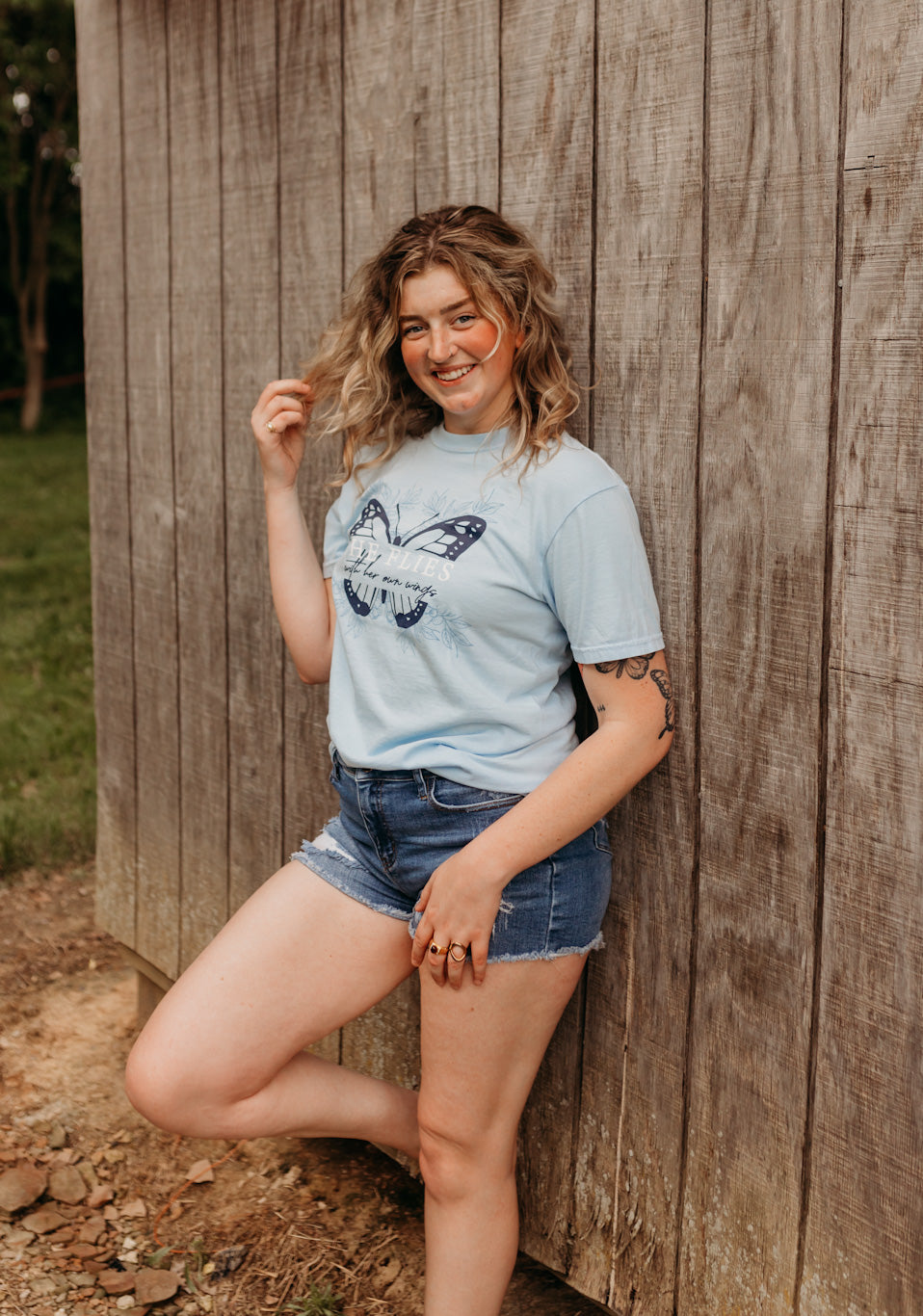 She Flies With Her Own Wings Tee in Light Blue