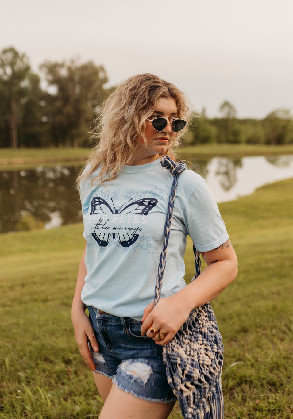 She Flies With Her Own Wings Tee in Light Blue