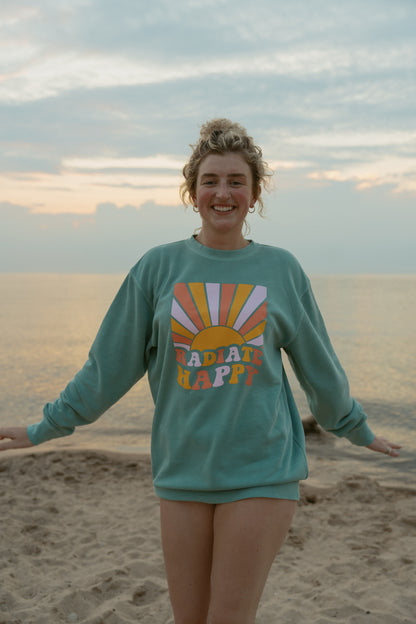 Radiate Happy Crewneck in Turquoise