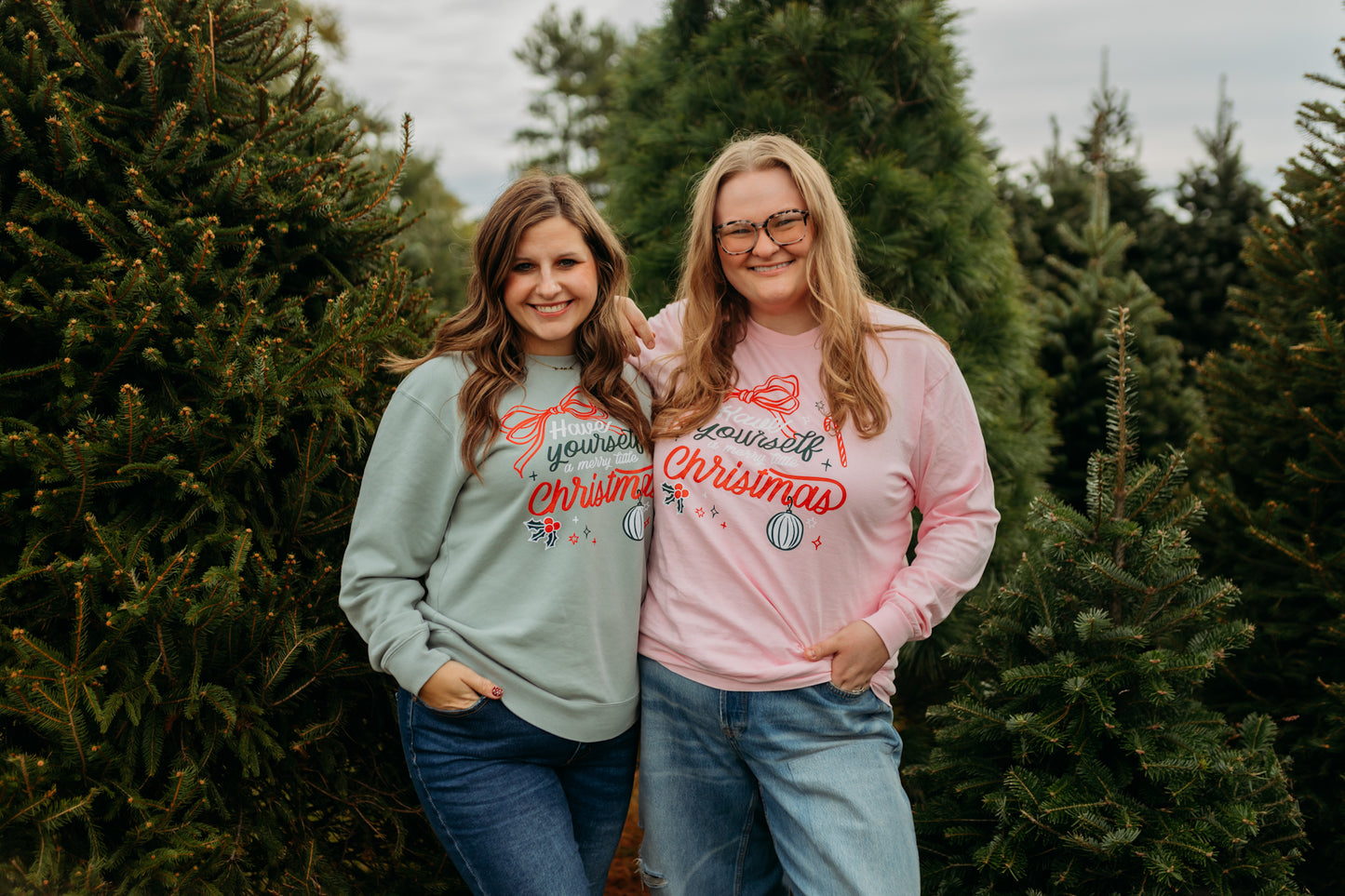 Merry Little Christmas Long Sleeve Tee in Light Pink