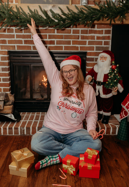 Merry Little Christmas Long Sleeve Tee in Light Pink