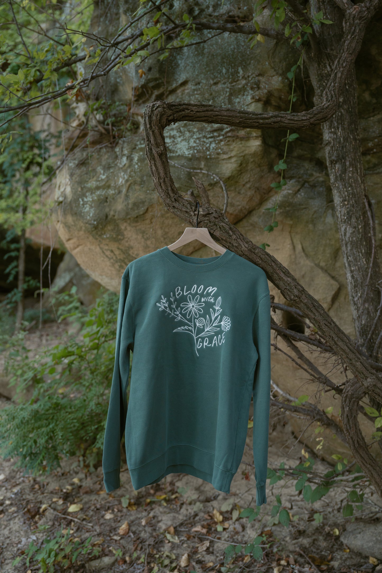 Bloom With Grace Crewneck in Alpine Green