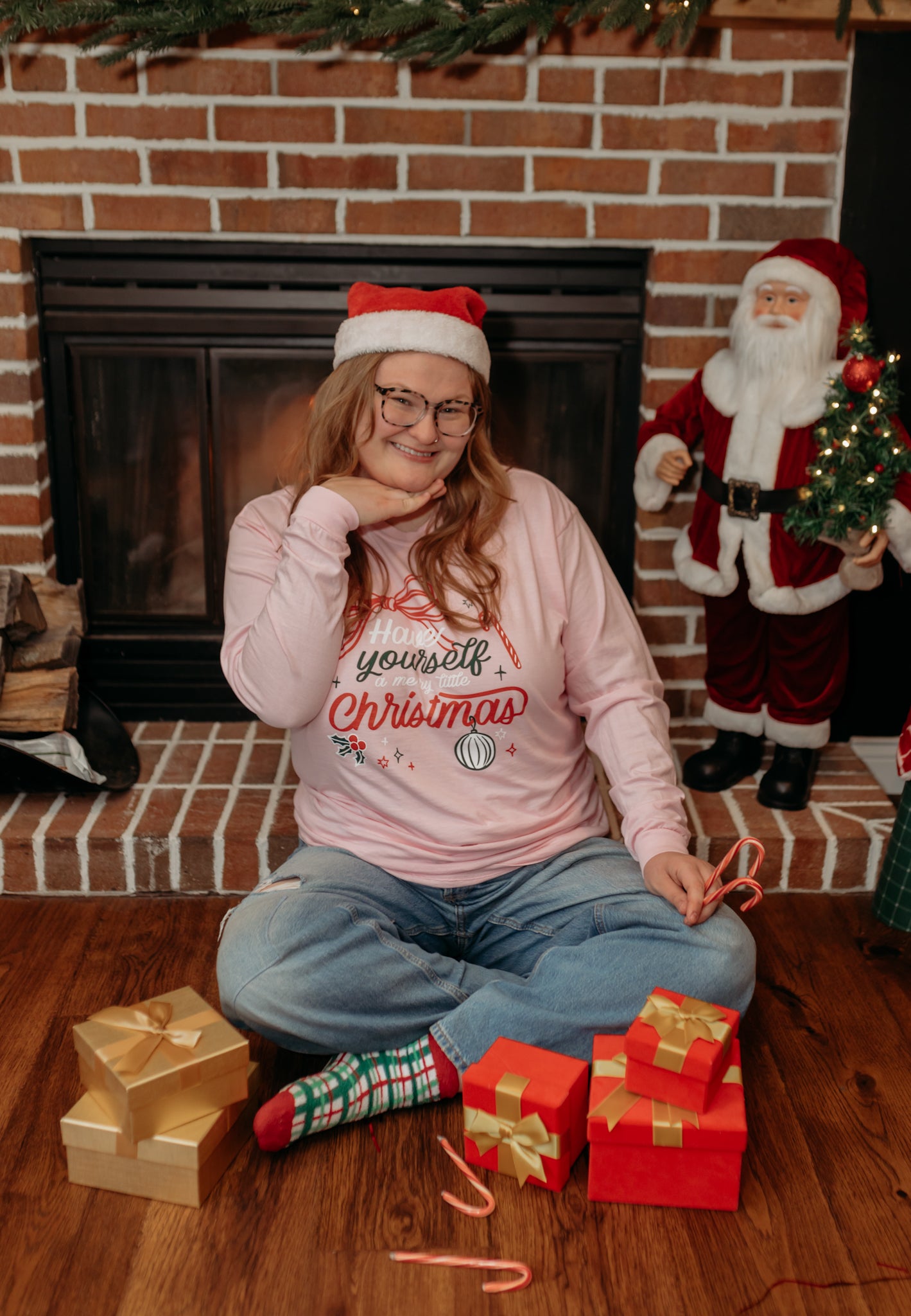 Merry Little Christmas Long Sleeve Tee in Light Pink