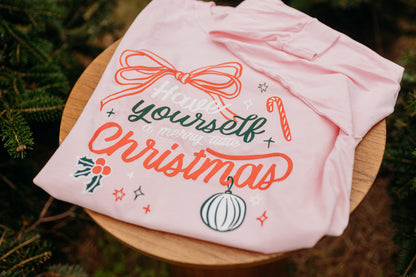 Merry Little Christmas Long Sleeve Tee in Light Pink