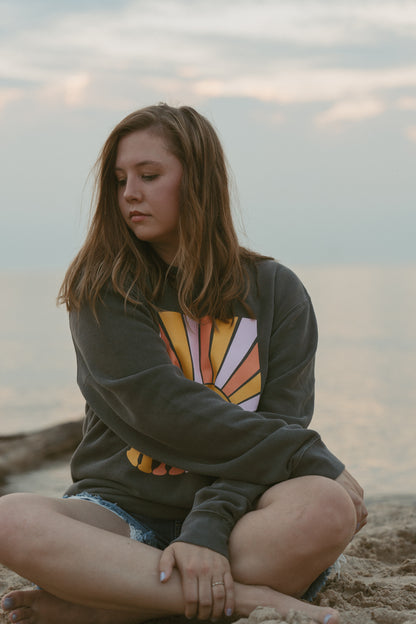 Radiate Happy Crewneck in Vintage Black