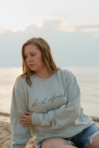 Do It Afraid Crewneck in Sage