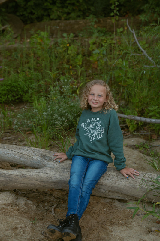 Bloom With Grace Crewneck in Heather Forest (For The Little Dreamers)