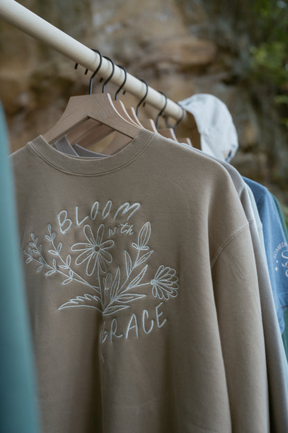 Bloom With Grace Crewneck in Sandstone