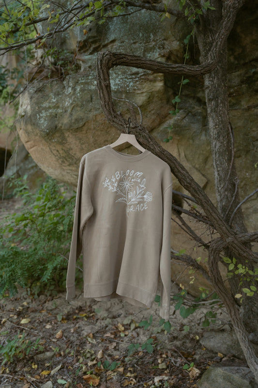 Bloom With Grace Crewneck in Sandstone