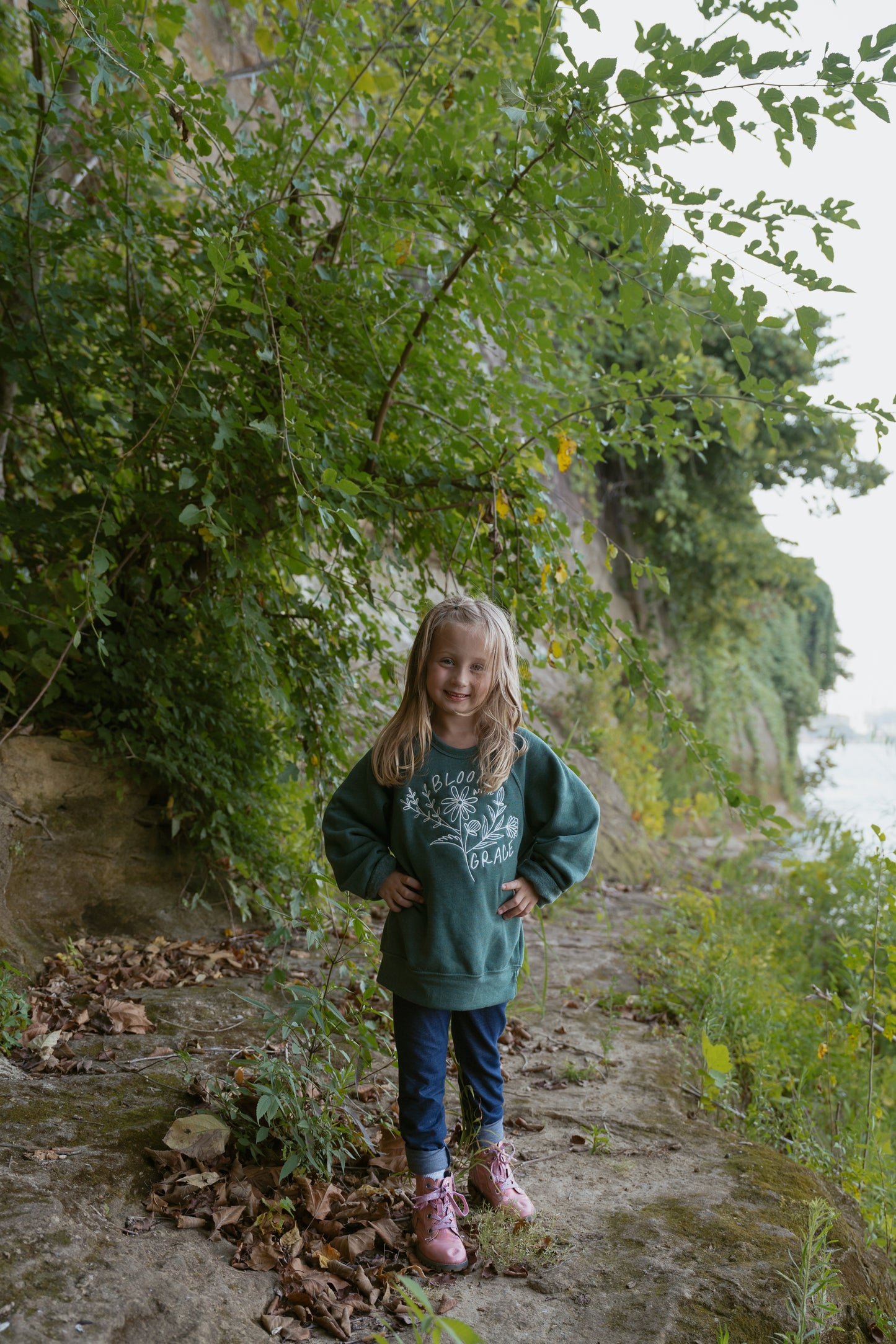 Bloom With Grace Crewneck in Heather Forest (For The Little Dreamers)