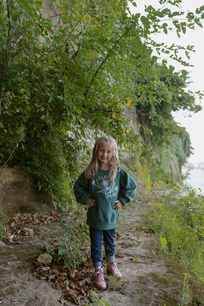 Bloom With Grace Crewneck in Heather Forest (For The Little Dreamers)