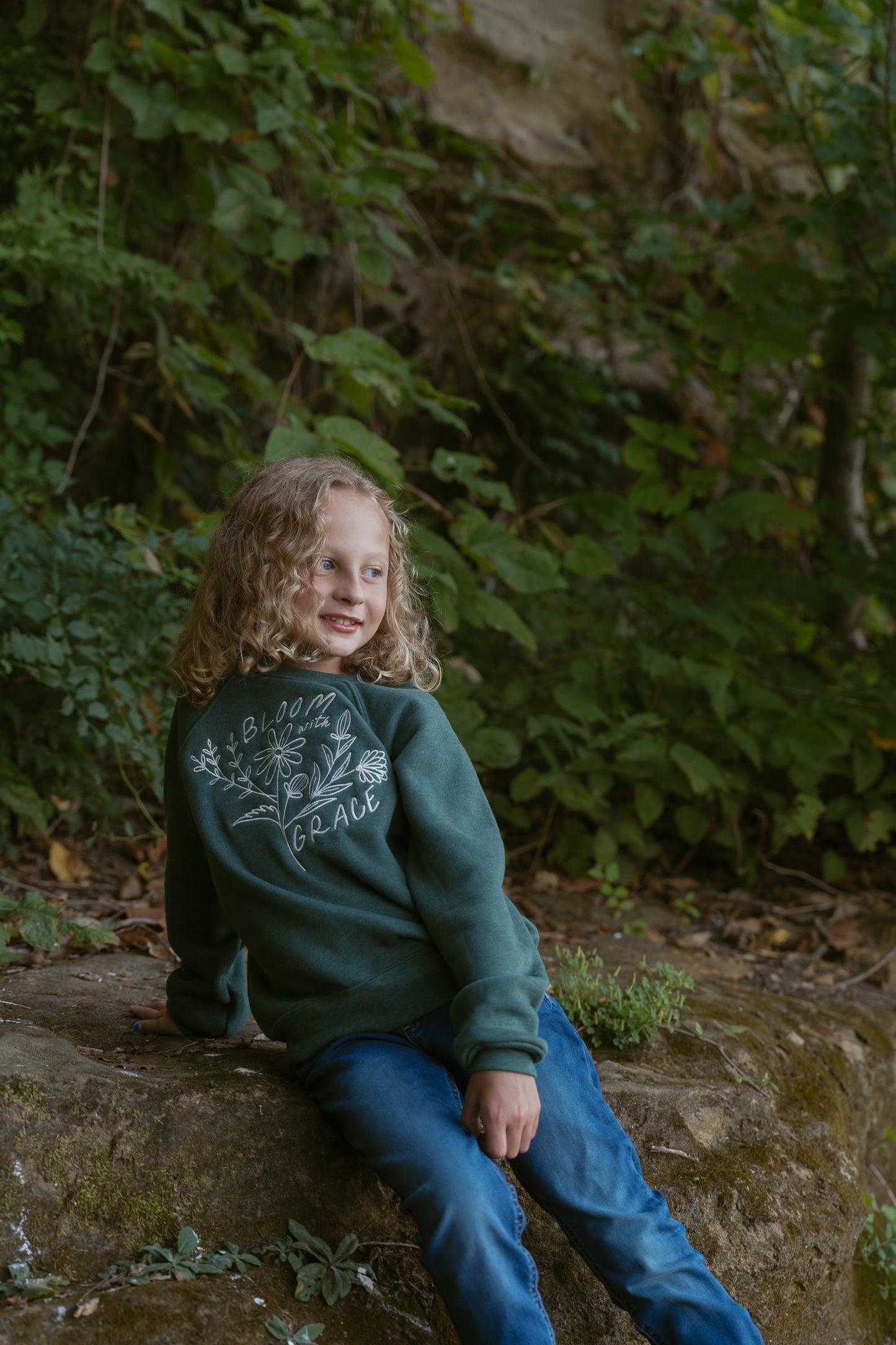 Bloom With Grace Crewneck in Heather Forest (For The Little Dreamers)