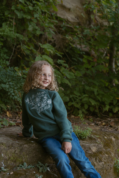 Bloom With Grace Crewneck in Heather Forest (For The Little Dreamers)