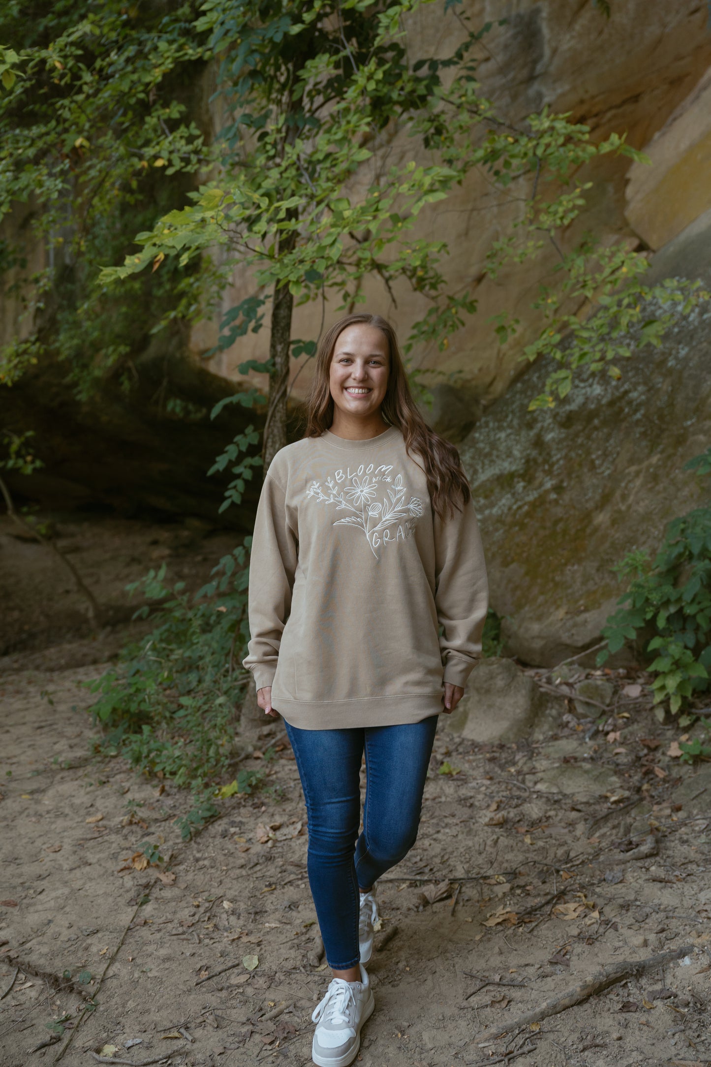 Bloom With Grace Crewneck in Sandstone