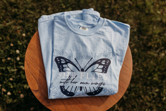 She Flies With Her Own Wings Tee in Light Blue