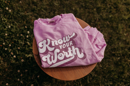 Know Your Worth Lightweight Crewneck Sweatshirt in Neon Violet