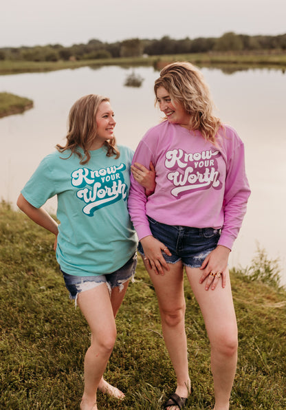 Know Your Worth Lightweight Crewneck Sweatshirt in Neon Violet