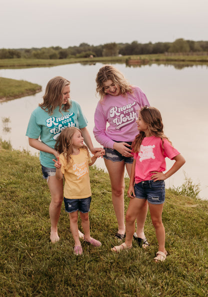 Know Your Worth Lightweight Crewneck Sweatshirt in Neon Violet